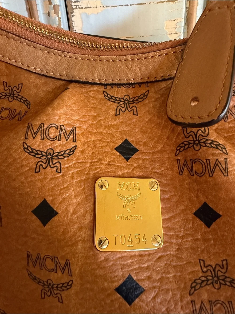 Authentic MCM Cognac Visetos Logo Hobo Shoulder Bag